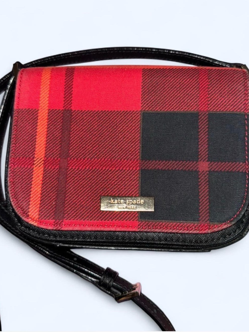 kate spade Red and Black Plaid Crossbody Bag